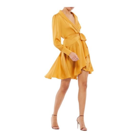 Mac Duggal Marigold Satin Wrap Dress Size 12 NWT - Picture 1 of 8